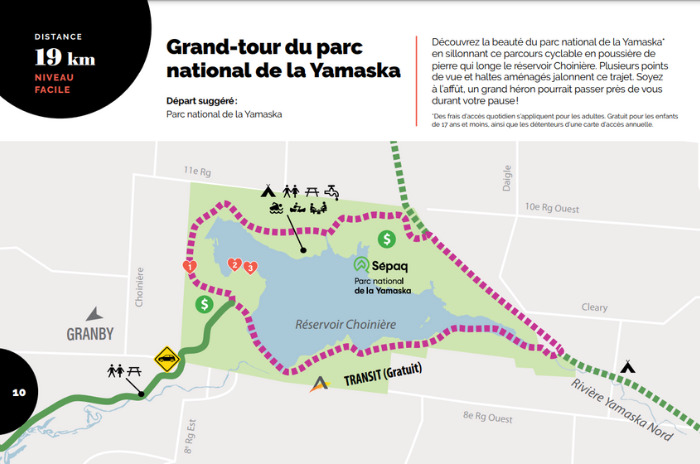 Carte vélo grand-tour du parc national de la Yamaska